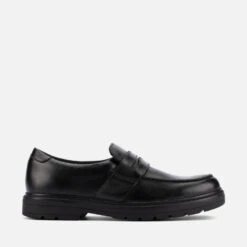 Clarks Youth Loxham Craft School Shoes - Black Leather